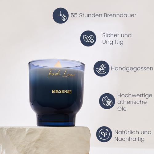 M&SENSE Duftkerze Frische Leinen|Knisterkerze mit Holzdocht|280g 60 Stunden Lang Brennende Sojawachs Duftkerzen im Glas|Luxus Kerze Geschenk für Männer und Frauen – Bild 2