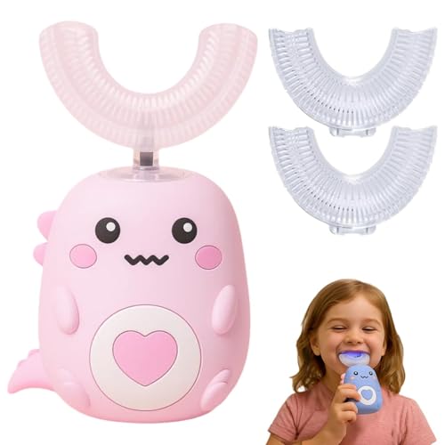 Brosse à Dent Électrique Enfant,Loulou Smile Brosse a Dent, Brosse à Dents à Ultrasons à 360º pour Enfants,Brosses à Dents Électrique avec 2 Têtes de Brosses Silicone en Forme de U (Rose,2-6)