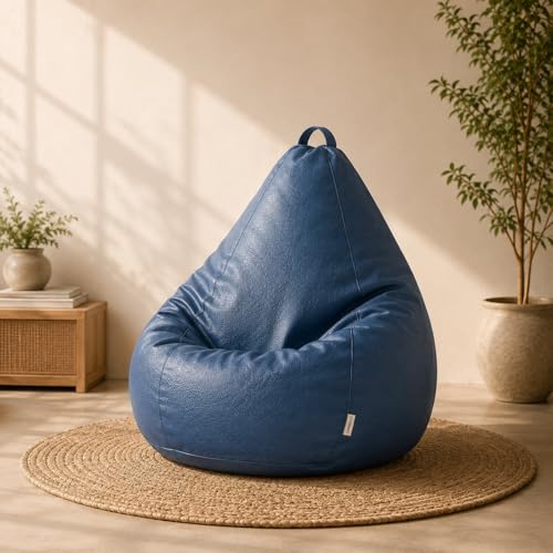 Image of Mollismoons Premium 300 GSM Stretchable Faux Leather Bean Bag Cover Only (Without Beans),Bean Bag Chair for Adults & Kids, Gaming, Study, WFH, Indoor Outdoor,45x24Inch (Royal Navy Blue)