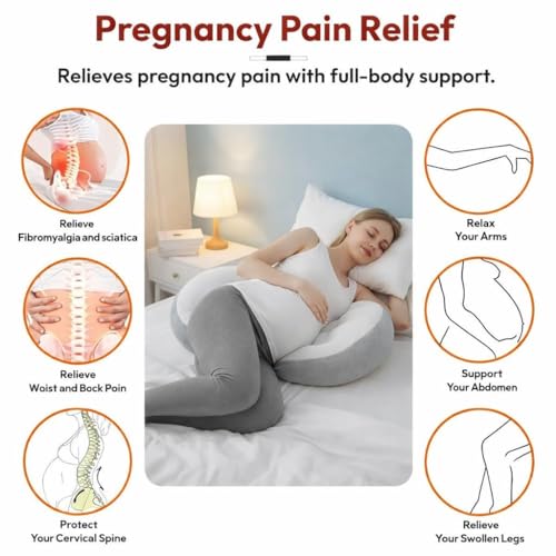 Image of Luxury Comfort Pregnancy Pillow for Women - Pregnant Pillow & Maternity Pillow for Pregnancy Sleeping with Belly Support (White & Grey Set of 2) (White & Grey)