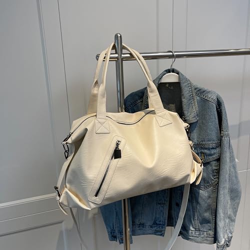 Image of Tote Bag For Women, Vegan Leather Retro Shoulder, Large Capacity Travel Bag, Hobo Handbags.（white）