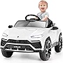 Kids Ride on Car Electric Car with Remote Control 12V Battery Powered Car for Girls & Boys, Parent Control, LED Lights, USB Port AUX MP3 Music, LED Headlights, Soft Start (White)