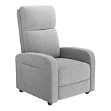 GarveeHome Linen Fabric Manual Recliner Chair, with Side Pocket, High Backrest, Thick Cushion, Adjustable Push Back Recliner,Lazy Lounge Chair for Living Room, Home Theater, Bedroom, Gray