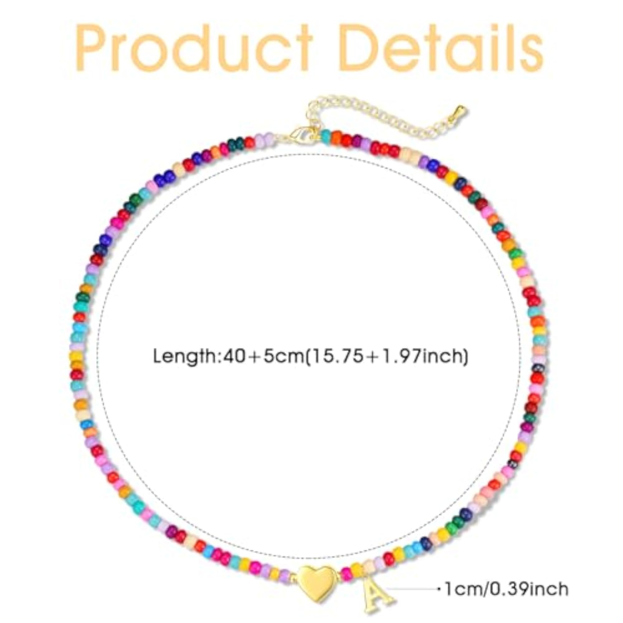 Women's Colorful Beads Charm Initial Choker Necklace, Gold Plated
