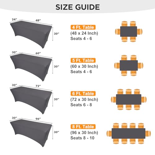 Image of SEPARO 2 Pack 4 Ft Grey Table Cover Fitted Rectangular Tablecloth Stretchable Fabric Table Cloth 4 ft Wrinkle-Free for Party Tradeshows Banquet Weddings Cocktail