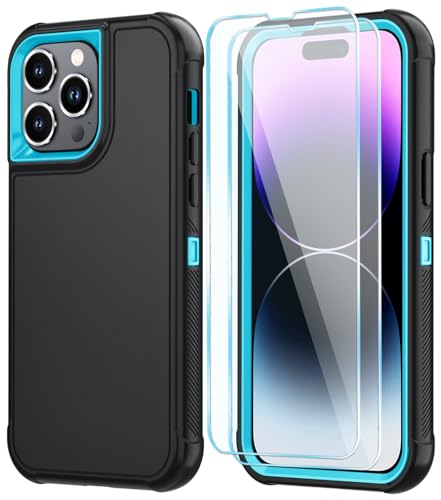 Image of SunStory Compatible with iPhone 14 Pro Case with HD Screen Protector, 3-Layer Heavy Duty Full-Body Cover,3 in 1 Hybrid Protective Case for iPhone 14 Pro 6.1 inch,BlackSkyBlue