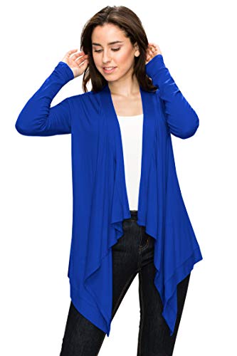 Image of Lock and Love Women's Draped Front Open Asymmetrical Cardigan - Casual Long Sleeve Lightweight Duster