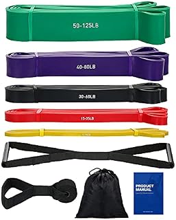 Aeike 5 Packs Pull Up Assist Bands Set Powerlifting Exercise Resistance Loop Bands Stretch Bands with Door Anchor and Handles