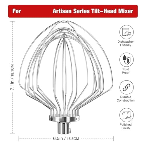 Batidor de 11 alambres compatible con Kitchenaid para bol elevable de 7QT 4