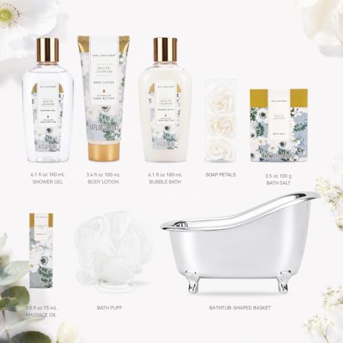 Image of Spa luxetique 8pcs Jasmine Gift Set for Women, Spa Gift Baskets Bath and Body Gifts with Shower Gel, Bubble Bath, Birthday Anniversary Christmas Gifts for Mom