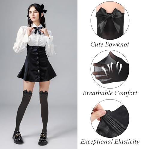 Image of Thigh High Stockings with Bows, Charming Stretchy Bow Stockings for Women