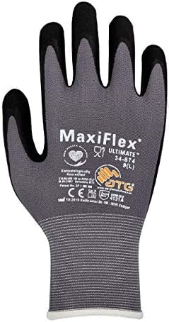 MaxiFlex Ultimate 34-874 12 Paar Nitrilhandschuhe Arbeitshandschuhe Schutzhandschuhe Griphandschuhe Gartenhandschuhe EN 388:2016 + A1:2018 (4131A) + 10 Sicherheitsregeln (Größe 12 (XXXL))
