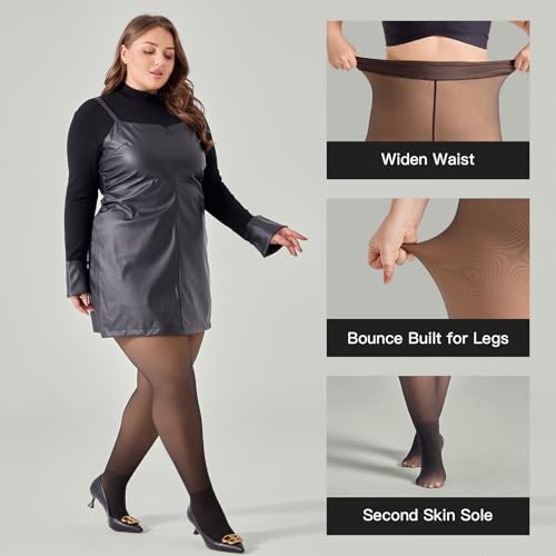 Image of Yilanmy Fleece Lined Tights Plus Size Fake Translucent Winter Warm Leggings for Women Control Top Thick Thermal Pantyhose