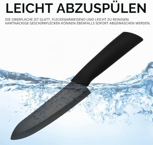 Foto von Wolf War keramikmesser, Keramikmesser Set mit Schutzhülle, Küchenmesser Set mit 4-teilig Messer und 1 Sparschäler, Kochmesser Sets für Fleisch, Obst, Gemüse - Schwarz
