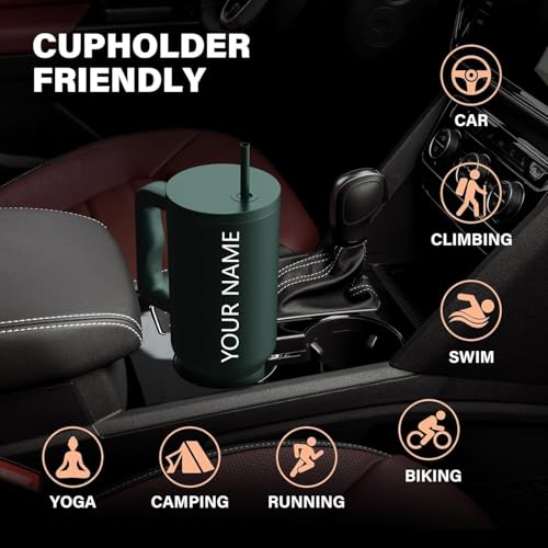 Image of Personalised with Your Name, 1200ml Tumbler with Straw-Handle-Stainless Steel Double Wall Insulated Cup | Leakproof Sipper Mug for Hot-Cold Drinks |Coffee - WaterTumbler (Green Custom)