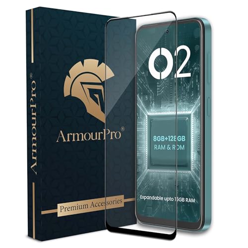 Image of ArmourPro Military Grade Gorilla Tempered Glass Screen Protector Compatible For Lava O2 (6.5 Inch) With Easy Installation Kit| Edge To Edge Coverage |Black