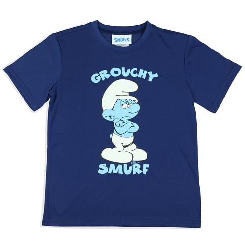 INTIMO The Smurfs Pajamas Boys' Grouchy Smurf Short Sleeves and Shorts Sleep Set3