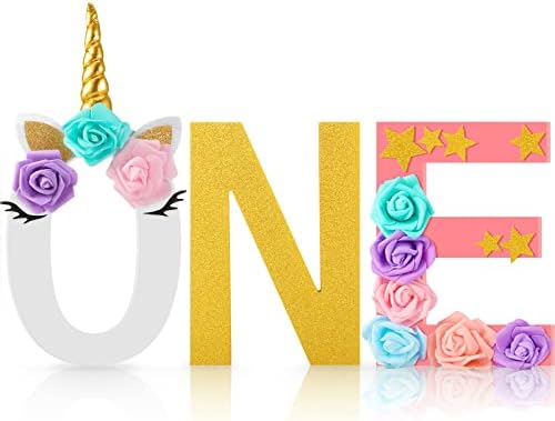 Unicorn One Letter Sign Unicorn Table Centerpiece Wood Unicorn Birthday Decorations for Girls Boys Freestanding One Sign for First Birthday Decor Unicorn Centerpieces for Tables Baby Shower Photo Prop