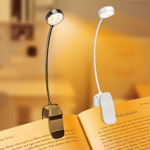 Image of KTEBO 2 Pack Rechargeable Book Light Clip-On Reading Light for Books in Bed | 9 eye-friendly modes from 3 color temperatures and 3 brightness, USB-C up to 30 hrs - Black & White