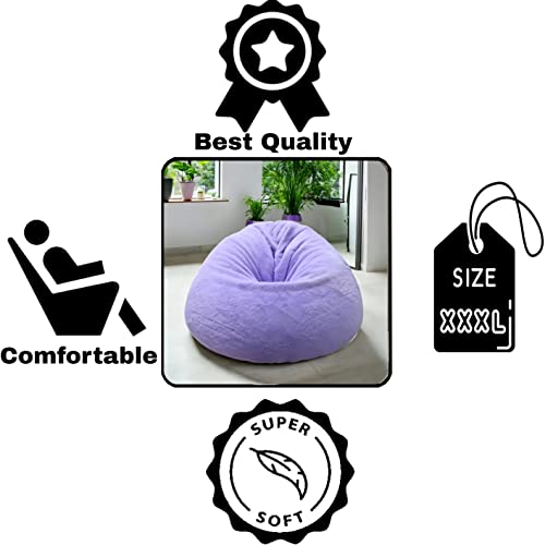 Image of New Purple Designer Furry, Bean Bags with Beans Filled, Chair. Premium and Luxurious Fur Bean Bag with thermocol Balls XXXL (Purple)