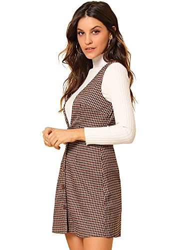 Allegra K Women's Overall Dresses Fall Jumper Halloween Houndstooth Pinafore Plaid Dresses4