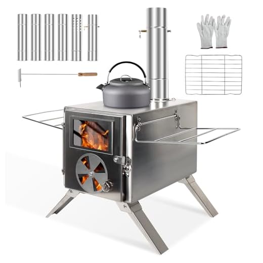 SOPPY - Mini estufa de leña para tienda de campaña, estufa portátil para tienda de campaña, estufa de leña de acero inoxidable con tubos de chimenea, utensilios de cocina portátiles para camping