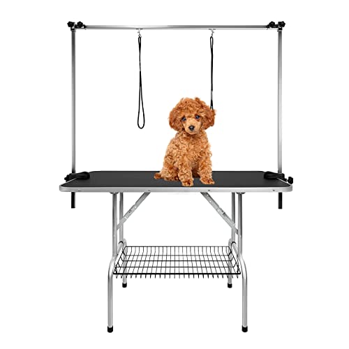 LILIIN Trimmtisch für Hunde, Klappbar Schertisch Hundepflegetisch Höhenverstellbar, Tierpflegetisch Hundefrisiertisch Badetisch bis 60 KG, Schwarz, 113×60×76cm