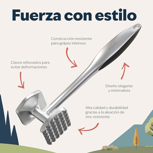 Miniatura 4 de Kjøk Premium Mazador De Carne De Aleación De Zinc En Cromo Mate Aplastador De Bistec O Martillo Para Carne Aplanador De Schnitzel Con Empaque De Regalo, Apto Para Lavavajillas