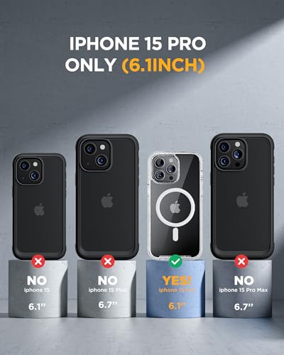 Image of Miracase Magnetic for iPhone 15 Pro Case [Compatible with MagSafe] Full-Body Phone case with Built-in Glass Screen Protector& Camera Protector, Military Drop Proof 15 Pro Cover, Magnetic Clear Glitter