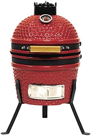 VESSILS Kamado Charcoal BBQ Grill – Heavy Duty Ceramic Barbecue Smoker and Roaster with Built-in Thermometer and Stainless Steel Grate (13 Inch Stand, Red)