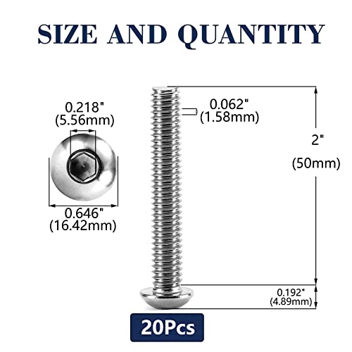 Image of 3 /8-16 x 2 inch Button Head Socket Cap Bolts Screws, 20Pcs 304 Stainless Steel 18-8, Allen Hex Drive, Bright Finish by SG TZH(with Hex Spanner)