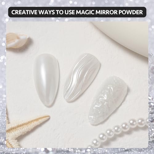GAOY Chrome Nail Powder, Mirror Effect Pearlescent Shimmer Glitter Pigment Mermaid Aurora Nail Art Decorations, Pearl White