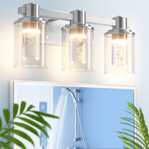 Quntis Brush Nickle Bathroom Lighting Fixtures with 5 Color Mode,