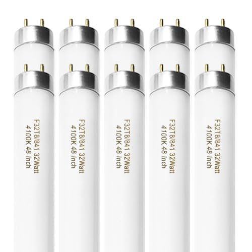 Konideke F32T8/841 32W 48 Inch T8 Fluorescent Tube Light Bulb, T8 Fluorescent Bulbs 4 Foot, 4ft Light Bulb, 4100K Cool White, 2850 Lumens, G13 Medium Bi-Pin Base,10 Pack by Konideke - Used condition - US$46.90