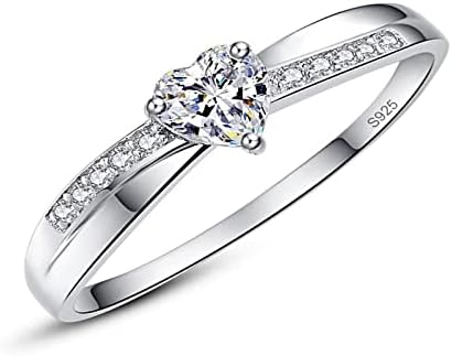 AVECON 925 Sterling Silver Heart Promise Ring for Her Solitaire CZ Engagement Wedding Eternity Anniversary Ring for Women Size 7