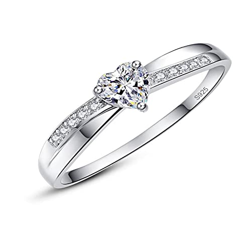 AVECON 925 Sterling Silver Heart Promise Ring for Her Solitaire CZ Engagement Wedding Eternity Anniversary Ring for Women