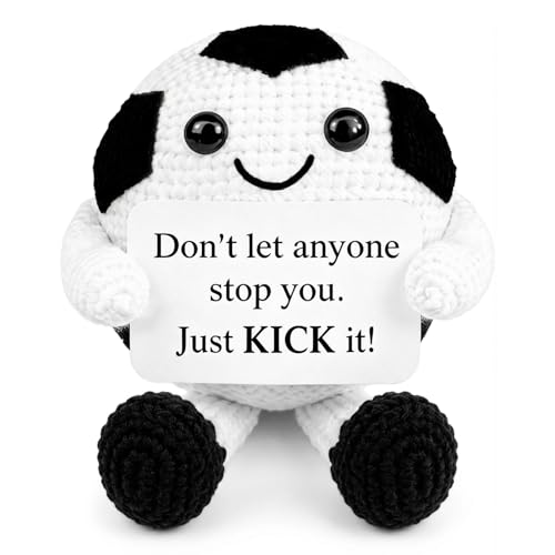 Soccer Ball Gift for Coach Dad Men Boys Girls, Handmade Positive Soccer Plush with Encouragement Card, Cute Match Season Gift for Players Fans Team Lovers, Desk Car Room Decor for Birthday Game Day