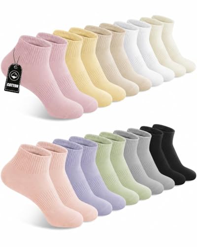 Image of YSense 10 Pairs Womens Ankle Socks Cotton Quarter Socks Women Men | Cushioned for Running Athletic Casual, Breathable Moisture-Wicking, Toe Seamless
