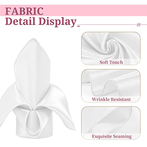White Satin Napkins Cloth 40 Pcs Square 20 X 20 Inches Soft Smooth Fabric Table Dinner Satin Cloth Napkins Washable Cloth Napkins For Weddings Parties Holiday Dinner Thanksgiving Christmas (White) #TOP5