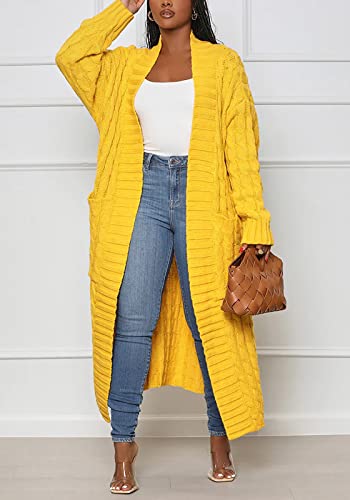 Image of Tcremisa Long Cable Knit Cardigans for Women Chunky Maxi Sweater Coat | Long Sleeve,Open Front,Ankle Length,Floor Length, Dual Pockets,Extra Knitted Duster,Loose Cozy Winter Outwear