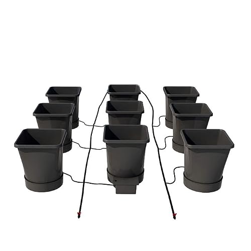 AutoPot 9 Pot XL System with 6.6 Gallon Plastic Pots and No Tank - Self-Watering, Gravity-Fed Hydroponic System (9PotXL - 6.6 Gallon - No Tank) Indoor, Black
