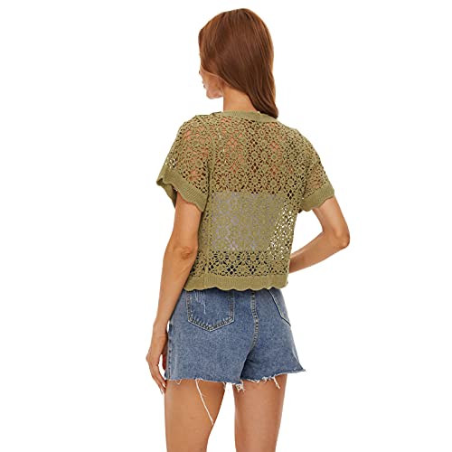 Image of Women Cardigan Hollow Out Floral Cardigans White Crochet Shrugs