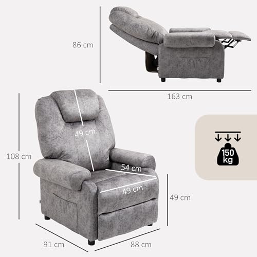 HOMCOM Sillón Relax Reclinable Manual, Sillón Relax de Terciopelo con Reposabrazos, Reposapiés, Acolchado Grueso, Butaca Reclinable hasta 135º para Salón, Dormitorio, Oficina, Gris - imagen 3