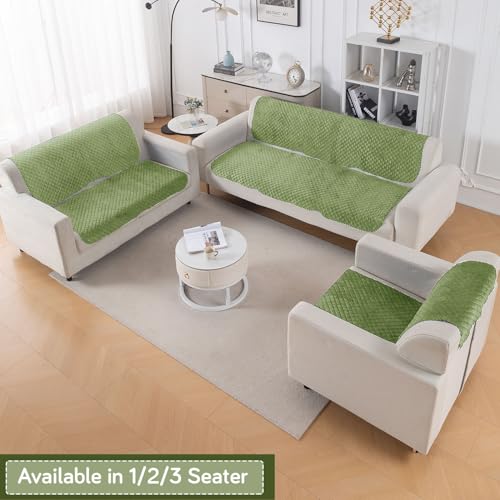 Image of HOKIPO Quilted Sofa Cover 3 Seater for Seat & Back, Washable Kids & Pet Friendly Sofa Cover, 'Quilt Classic' Green (IN-927-GRN*2)