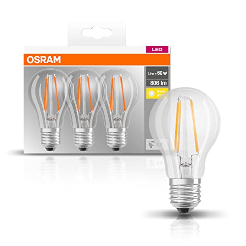 OSRAM Lampa LED | Trzonek: E27 | Ciepły biały | 2700 K | 7 W | przezroczysta | LED BASE CLASSIC A [Klasa efektywności energetycznej A++]