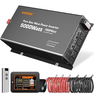Pure Sine Wave Inverter 5000 Watt,12V DC to 120V AC Inverters for RV,Truck,Solar,Home,Power Inverter with Dual Remote Control,45A Hardwire Port,4 AC Outlets, 36W USB-C, 5V 3.6A USB Surge 7000 Watt