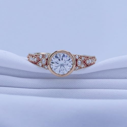1 Carat Center 6.5MM Round Cut Lab Created Moissanite Bezel Set Vintage Style Engagement Ring for Women In 925 Sterling Silver 10K 14K Solid Gold (VVS1 Clarity 1.00 Cttw)2