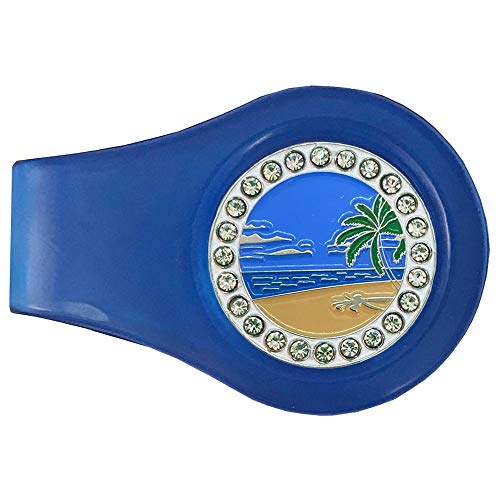 Giggle Golf Colored Ball Marker Clip with A Bling Golf Ball Marker | Great Golf Gift for Women Golfers (Beach Scene)