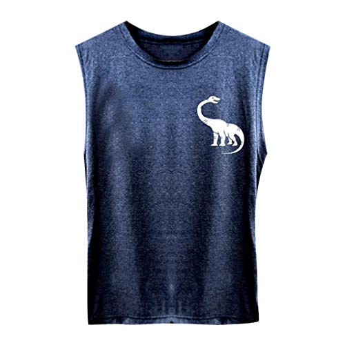 Women Tank Blouse Round Neck Sleeveless Dinosaur Printed Casual Ladies Waistcoat Tank Tops for Women Amiley (2XL, Navy)