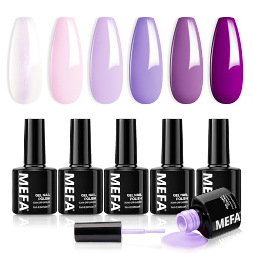 MEFA Pintauñas Semipermanentes, 6 Pcs Kit de Esmaltes Semipermanentes para Uñas en Gel UV LED para Principiantes y Profesional Manicura Uñas Art DIY, Morado